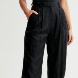 Abercrombie & Fitch black Curve Love Linen-Blend Tailored Wide Leg Pant Size XL
